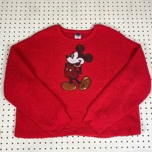 Disney Jerry Leigh Red‎ Mickey Mouse Sequin Sherpa Pullover Sweatshirt - XXL